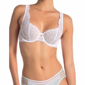 NWT FELINA White Lana Embroidered Plunge Balconette Bra Size 38DDD.